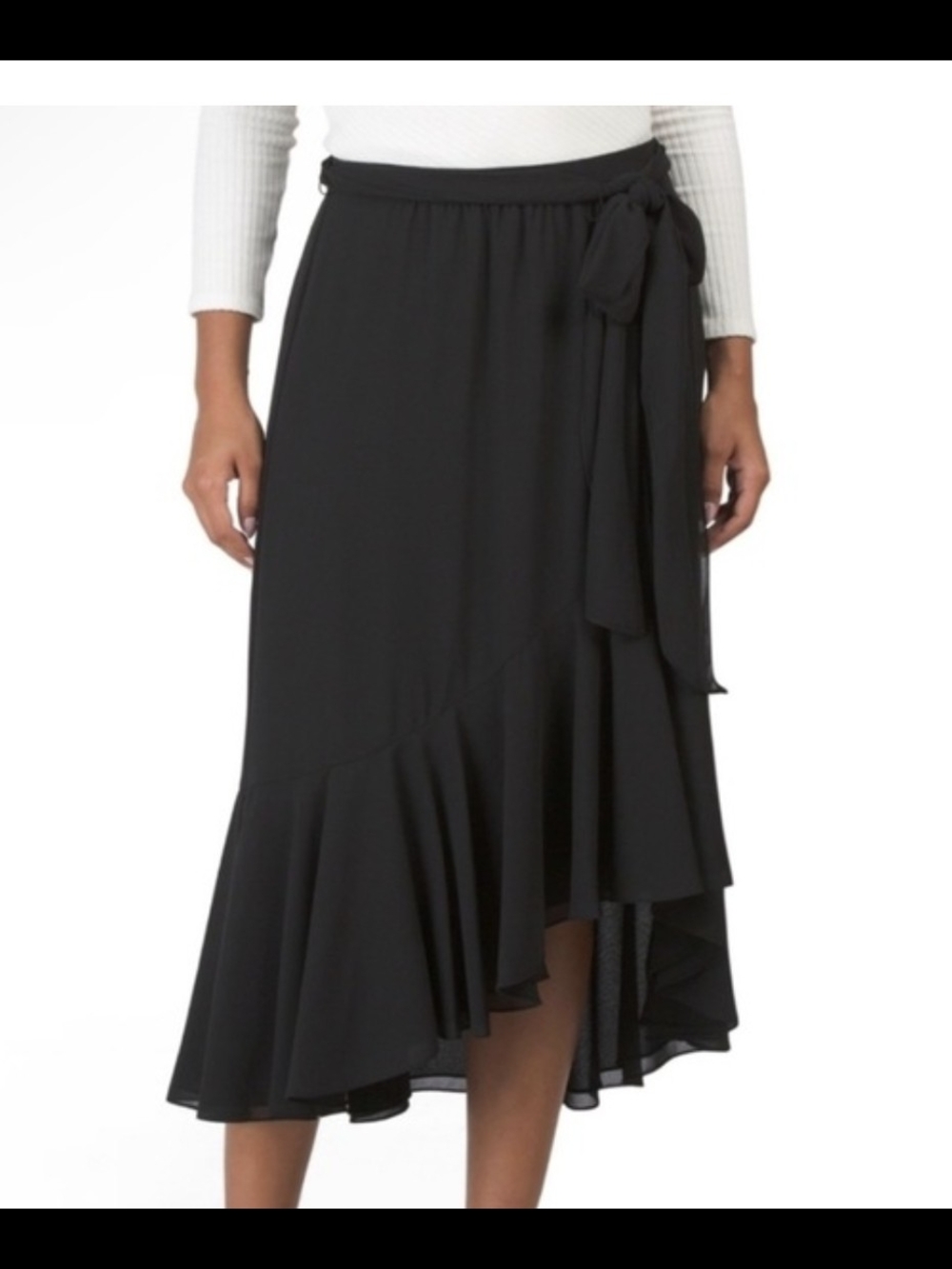 Eliza J Black High-Low Ruffle Wrap Skirt
